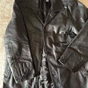 GAP Men's Black Leather Car Coat size Med - quilted lining